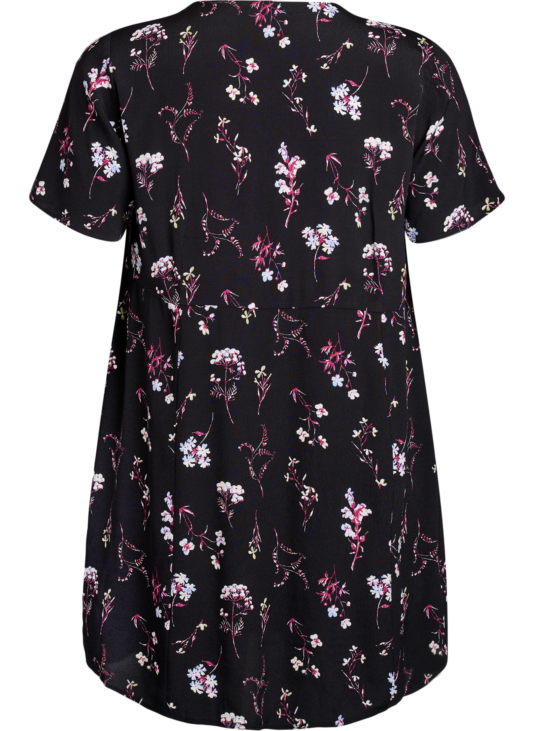 ZizziKort kjole med blomstertrykk, Svart, Packshot image number 1