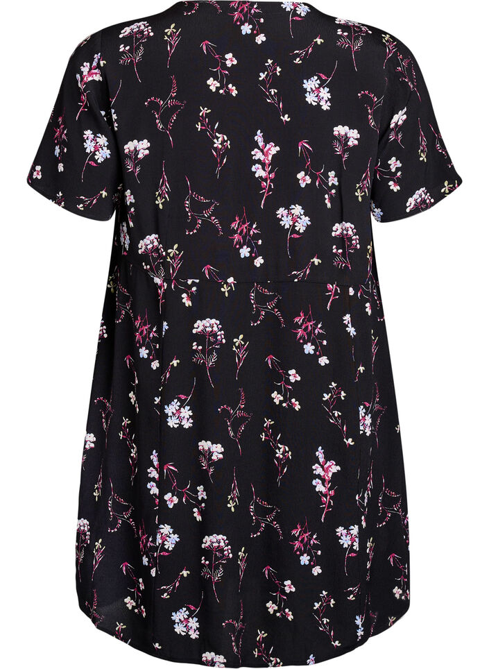 Kort kjole med blomstertrykk, Svart, Packshot image number 1