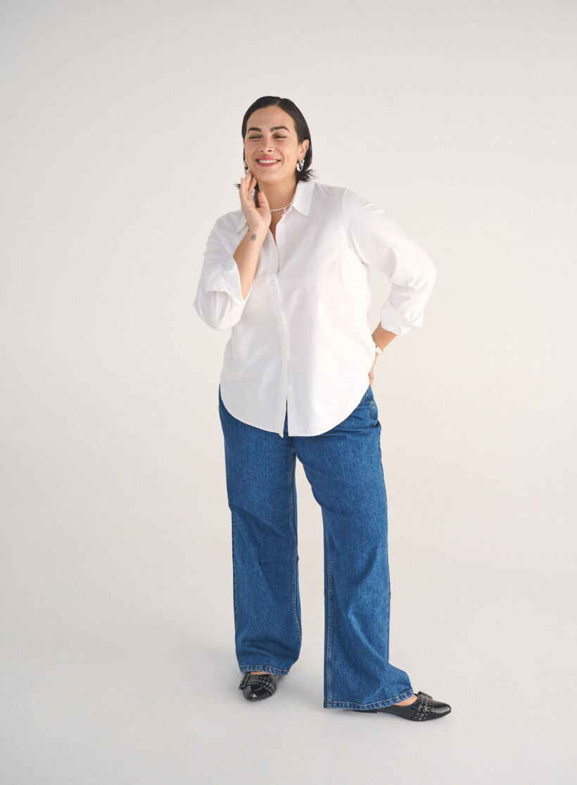 Blå denim jeans, , Model