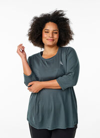 Treningsbluse med 3/4-ermer, Grå Treningsbluse med 3/4-ermer, Grå, Model