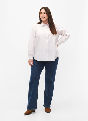 Langermet bomullsskjorte, White Taupe Stripe, Model image number 2