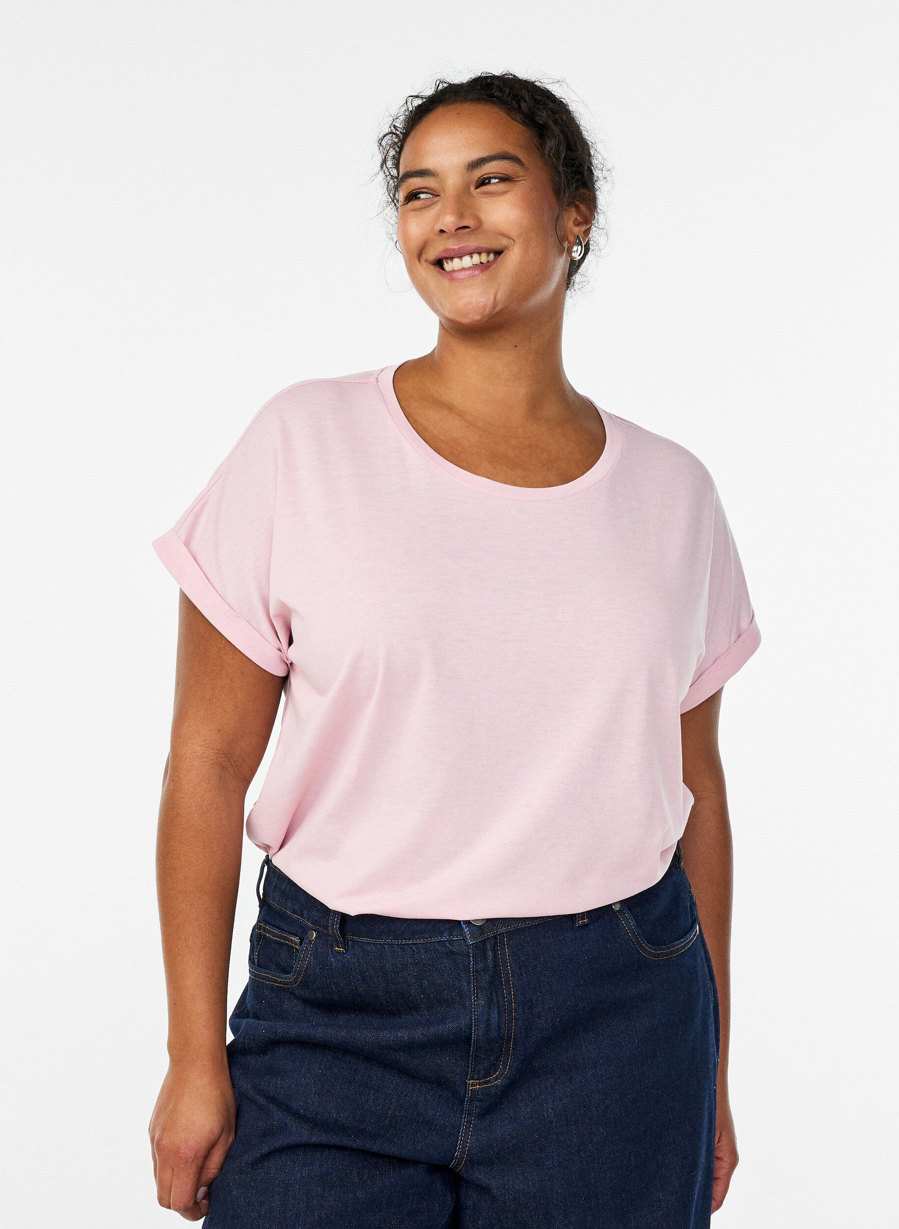 ZizziKortermet t-skjorte i bomullsblanding, Rosa, Model image number 0