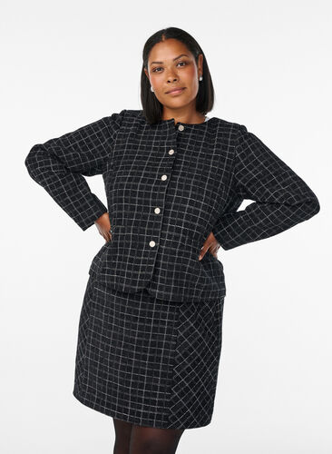 Zizzi Rutete skjørt, Svart, Model image number 0