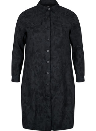 Mønstrete kjole med krage og knapper, Black, Packshot image number 0