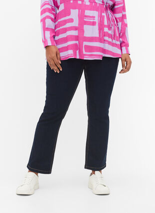 Zizzi Slim fit Vilma jeans med høyt liv, Dk blue rinse, Model image number 4