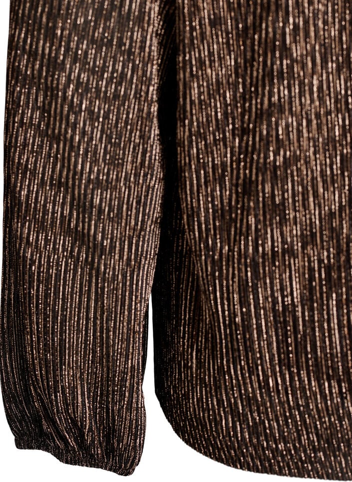 Festbluse med glitterstriper og lange ermer, Svart, Packshot image number 3