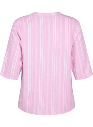 Stripete bluse i lin- og viskoseblandet kvalitet, Rosebloom Wh.Stripe, Packshot image number 1
