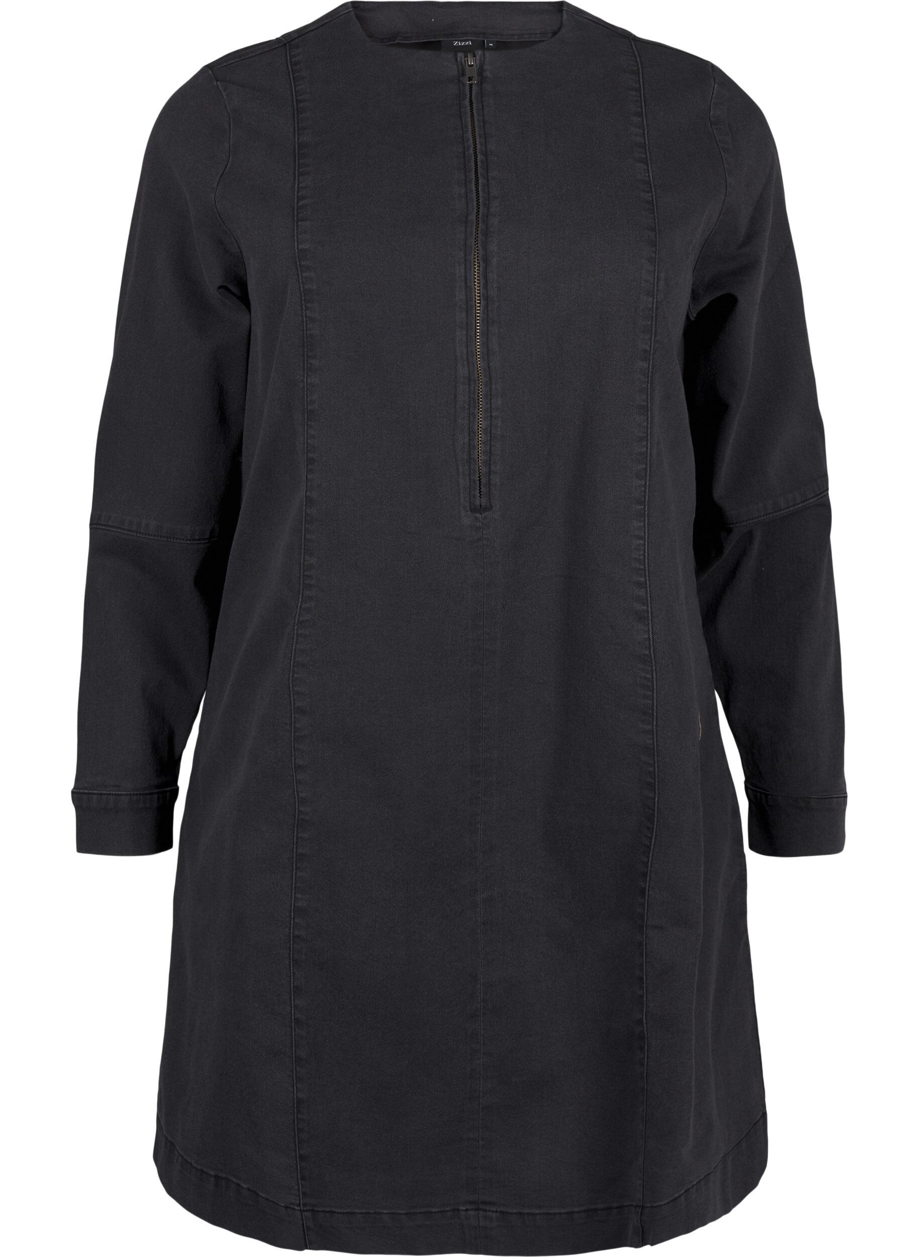 Zizzi A-formet denimkjole med glidel&aring;s, Grey Washed, Packshot image number 0