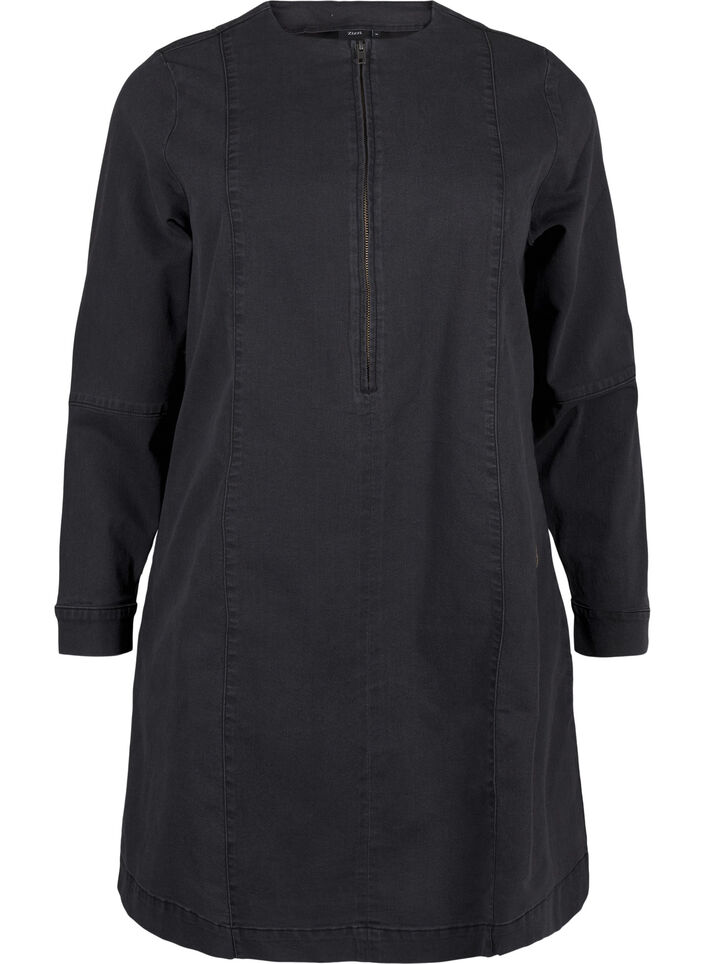 A-formet denimkjole med glidel&aring;s, Grey Washed, Packshot image number 0