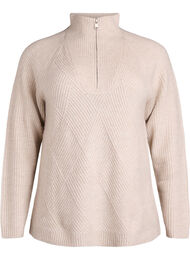Strikket topp med glidelås og høy krage, Pumice Stone Mel.