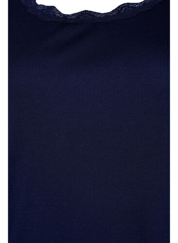 Kortermet pysjamasgenser med blondekant, Peacoat, Packshot image number 2