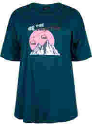 T-skjorte i bomull med trykk, Deep Teal/Sea Pink