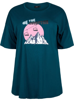 T-skjorte i bomull med trykk, Deep Teal/Sea Pink, Packshot image number 0