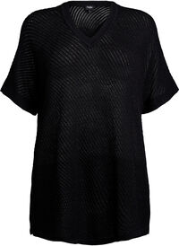 FLASH - Kortermet strikket bluse med v-hals, Svart FLASH - Kortermet strikket bluse med v-hals
