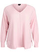 Finstrikket bluse med V-hals og detalj foran, Rosa, Packshot image number 0