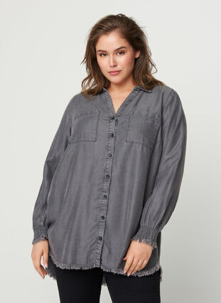 Langermet skjorte i lyocell, Grey Denim, Model image number 0