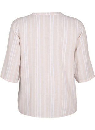 Zizzi Stripete bluse i lin- og viskoseblandet kvalitet, Beige, Packshot image number 1