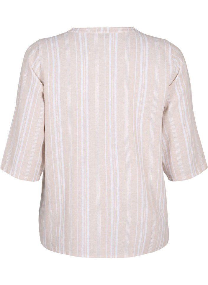 Stripete bluse i lin- og viskoseblandet kvalitet, Beige, Packshot image number 1