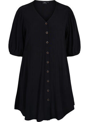 Kjole med knapper og 3/4-ermer, Black, Packshot image number 0