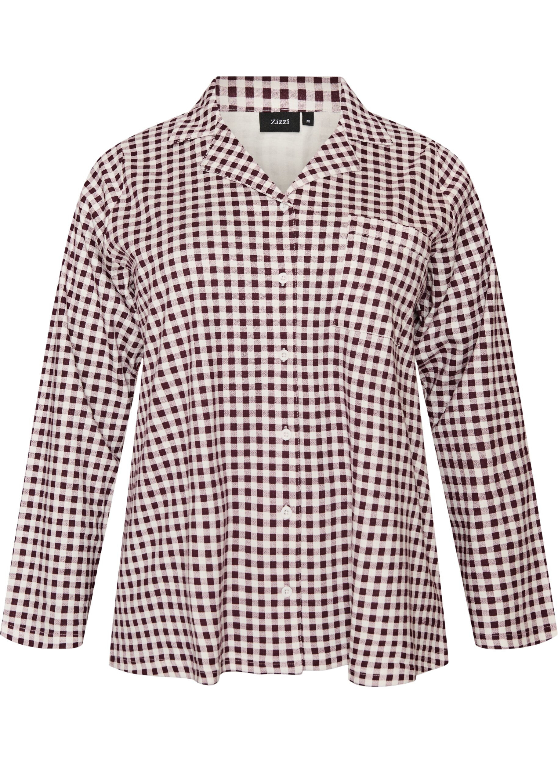 ZizziBomullspyjamaskjorte med brystlomme, R&oslash;d, Packshot image number 0