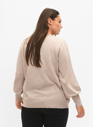 Strikkegenser med viskose og ballongermer, Simply Taupe Mel., Model image number 1