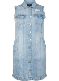 Ermeløs dongerikjole med råkantdetaljer, Light Blue Denim