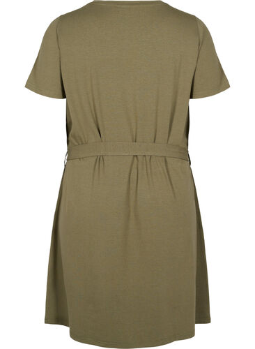 Kortermer kjole med midjebelte, Dusty Olive, Packshot image number 1
