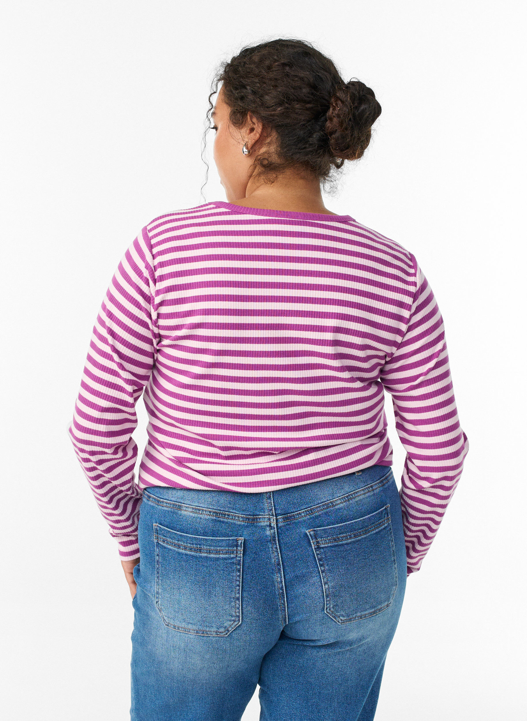 ZizziStripete bluse med lange ermer, Lilla, Model image number 2