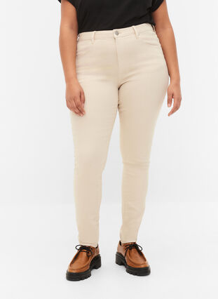 Amy jeans med høyt liv og utrolig slim fit, Oatmeal, Model image number 2