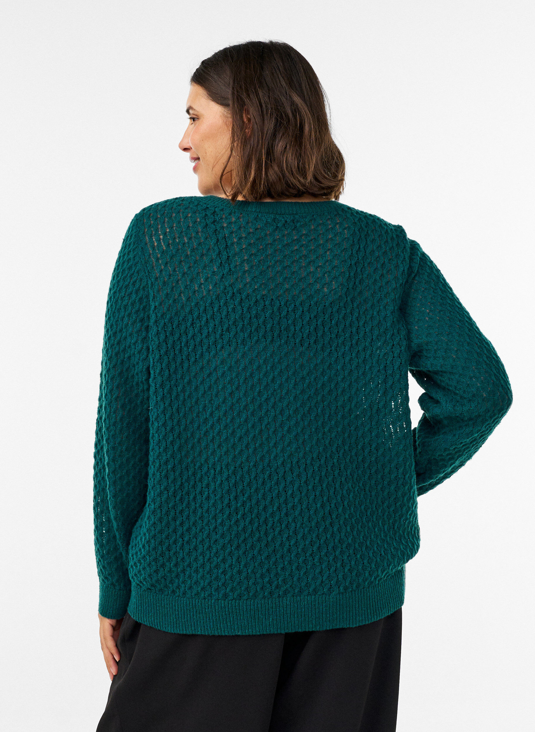 ZizziStrikkebluse med strukturert hullm&oslash;nster, Gr&oslash;nn, Model image number 2