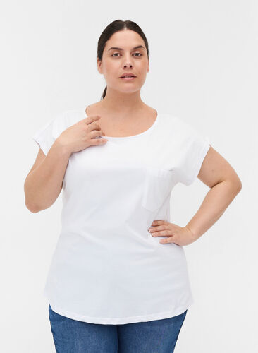 T-skjorte med brystlomme i organisk bomull, Bright White, Model image number 0