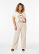 Bomull T-skjorte med fronttrykk og V-hals, Beige, Model image number 1