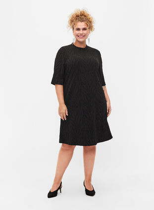 Mønstrete kjole med glitter og korte ermer, Black/Black Lurex, Model image number 2