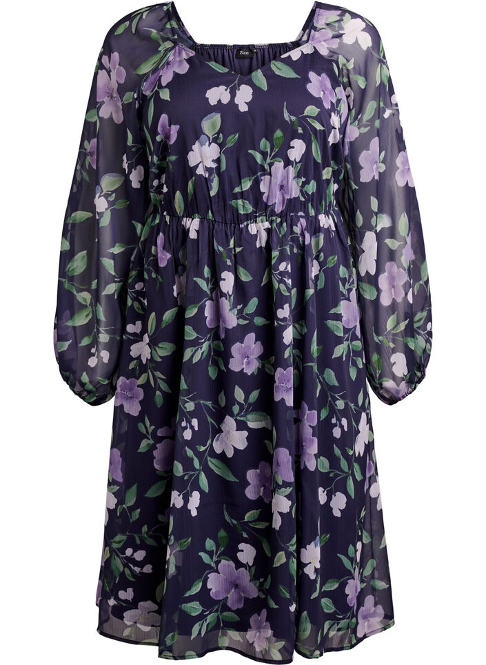 Chiffon festkjole med lange ermer, Bl&aring;, Packshot image number 0