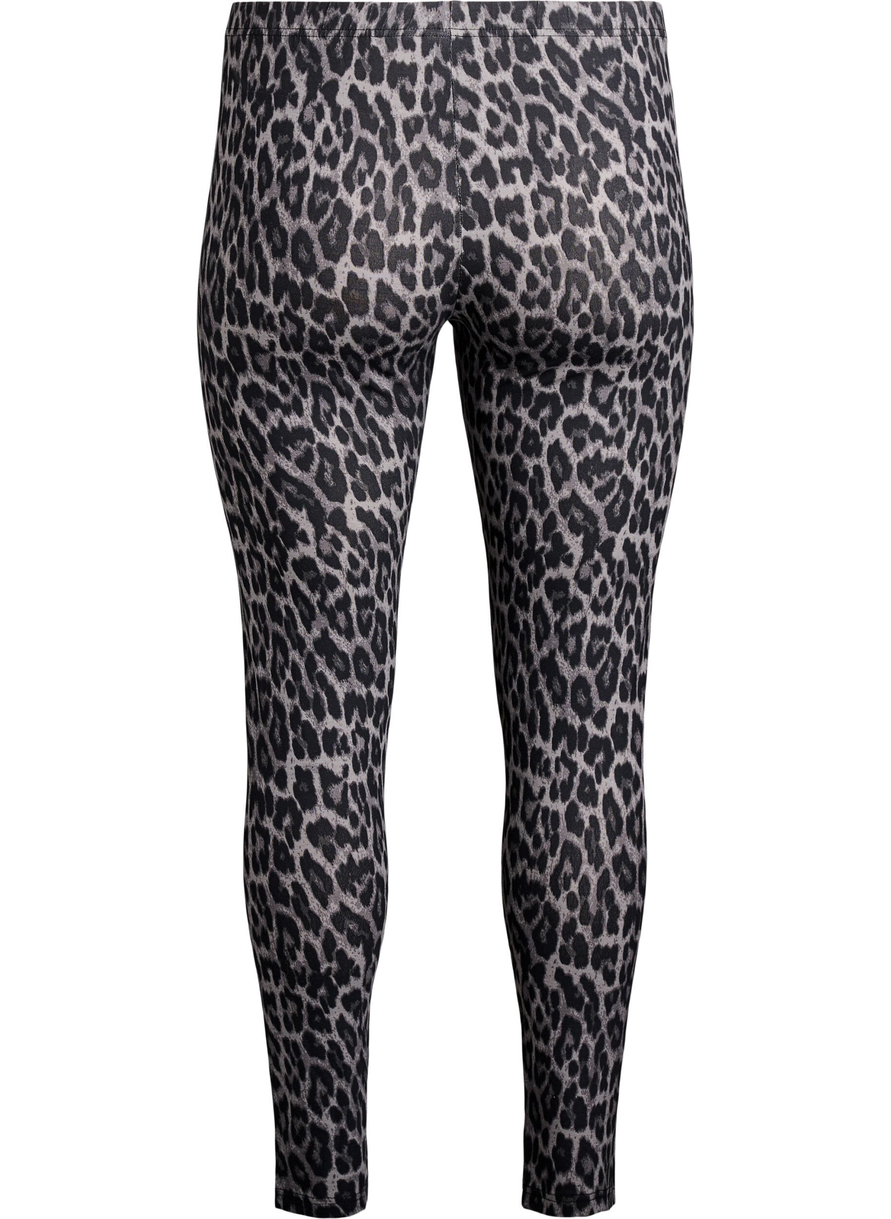 Zizzi Viskose leggings med leopardm&oslash;nster, Gr&aring;, Packshot image number 1
