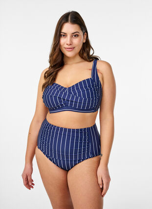 Zizzi Bikinitruser med trykk og høy midje, Blå, Model image number 0