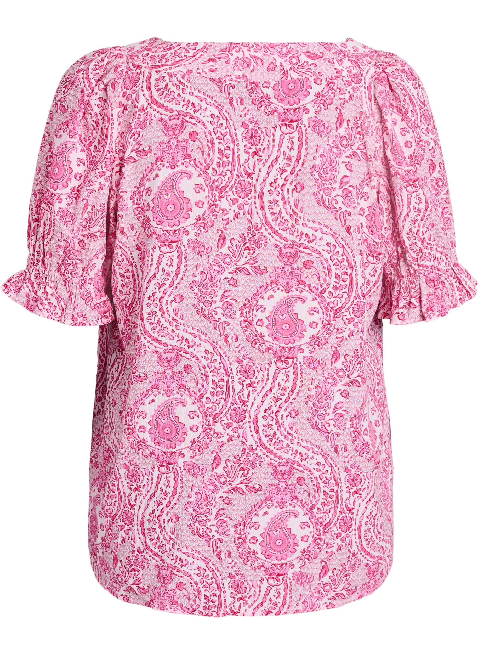 Zizzi Viskose bluse med paisleym&oslash;nster og firkantet utringning, Rosa, Packshot image number 1