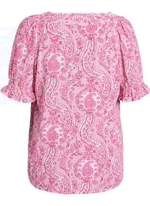Zizzi Viskose bluse med paisleymønster og firkantet utringning, Rosa, Packshot image number 1