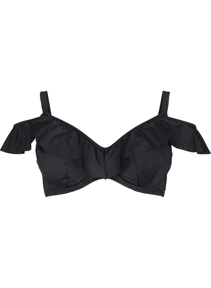 Bikinitopp med volanger og bøyle, Black, Packshot