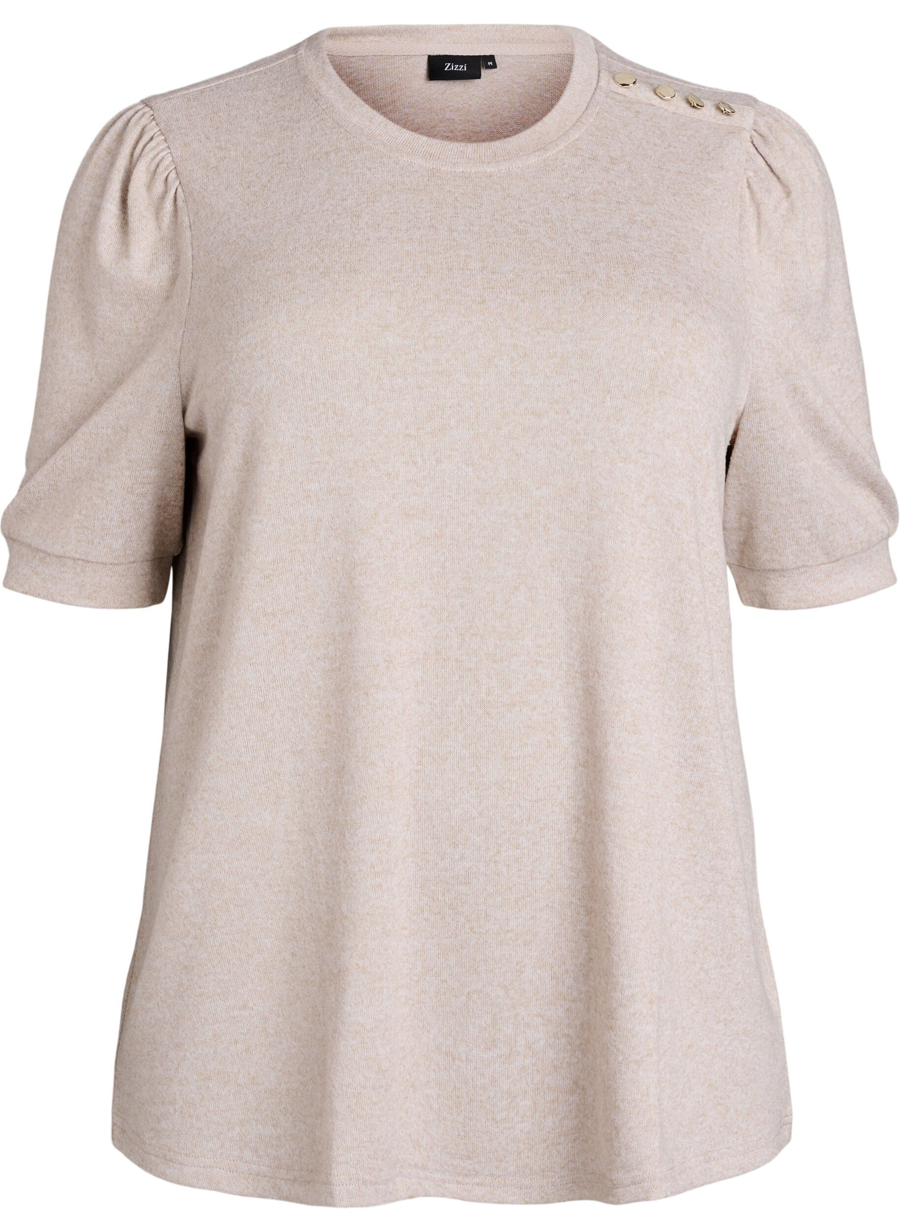 ZizziBluse med knappedetaljer og korte puffermer, Beige, Packshot image number 0