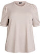 Bluse med knappedetaljer og korte puffermer, Beige, Packshot image number 0