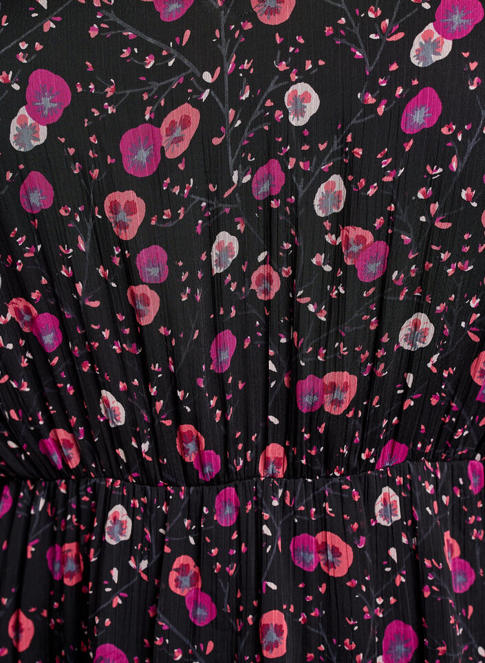 Chiffonkjole med blomstertrykk og lange ermer, Svart, Packshot image number 2