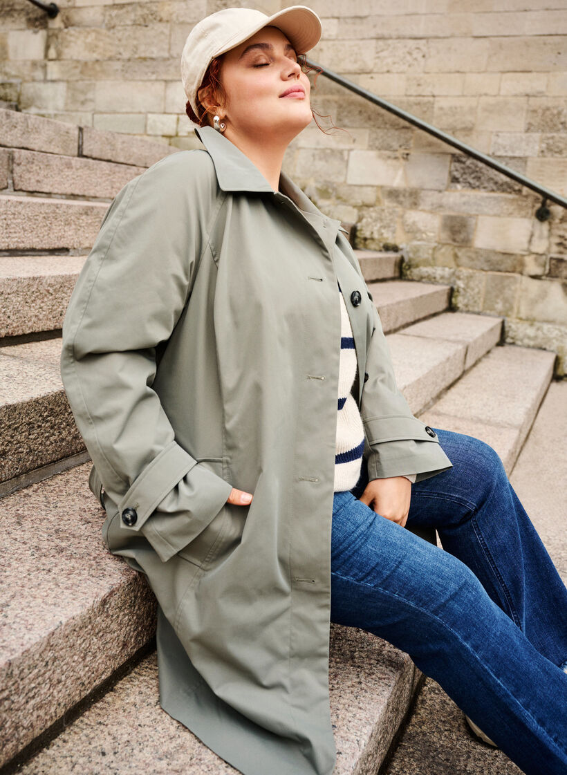 Trenchcoat med lommer og belte, Sea Spray, Image image number 1