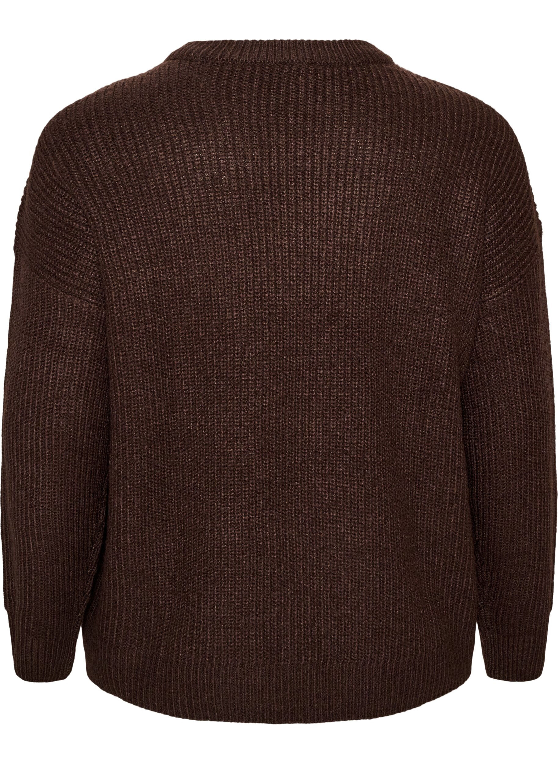 ZizziStrikket cardigan med glidel&aring;s, Brun, Packshot image number 1