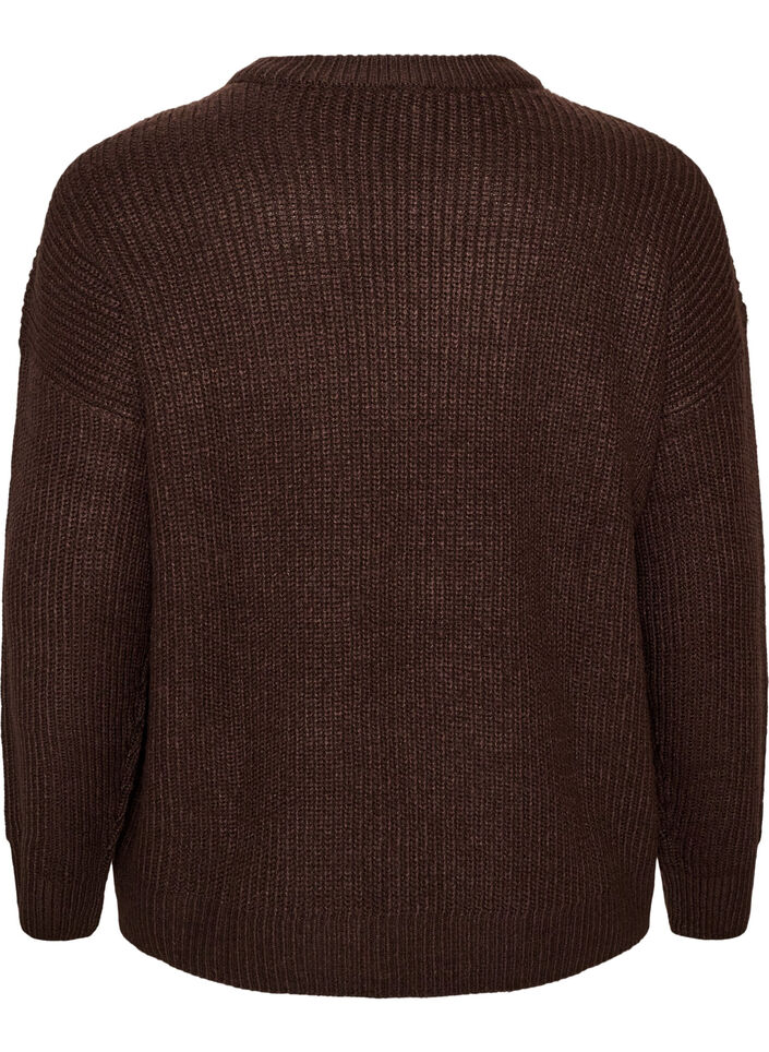 Strikket cardigan med glidel&aring;s, Brun, Packshot image number 1