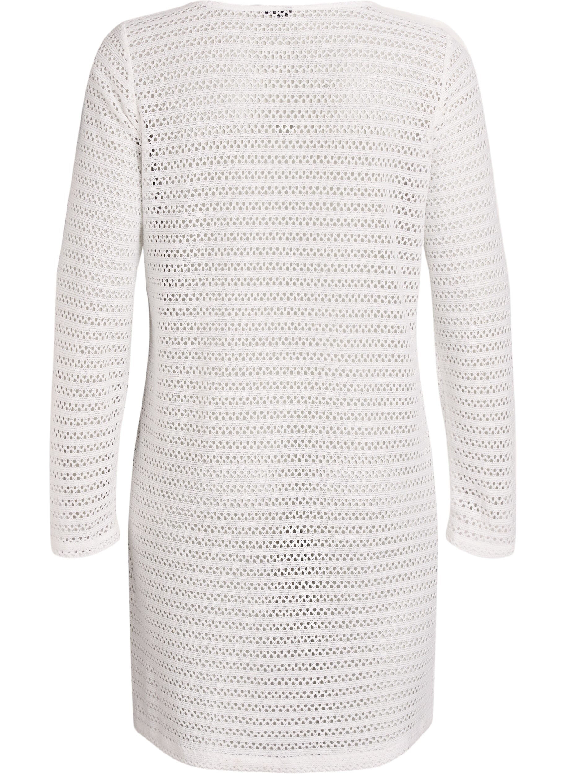 Zizzi Strandkjole med hullbroderi og lange ermer, Beige, Packshot image number 1