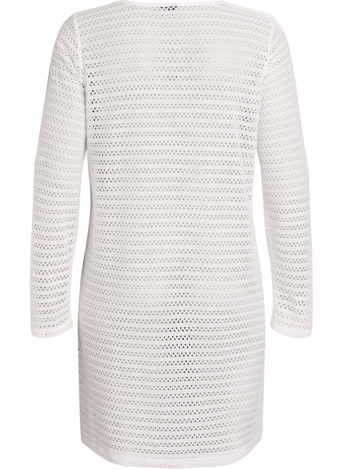 Strandkjole med hullbroderi og lange ermer, Beige, Packshot image number 1