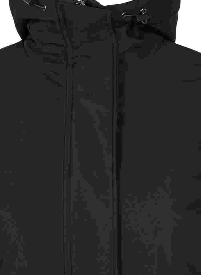 Vanntett vinterjakke med hette og lommer, Black, Packshot image number 2