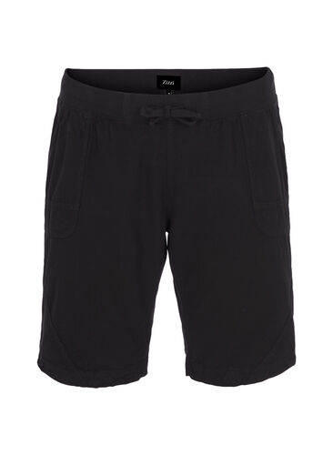 Løs shorts av bomull med lommer, Black, Packshot image number 0