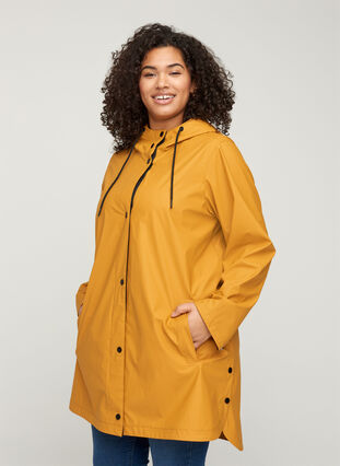 Regnjakke med hette og lommer, Spruce Yellow, Model image number 0